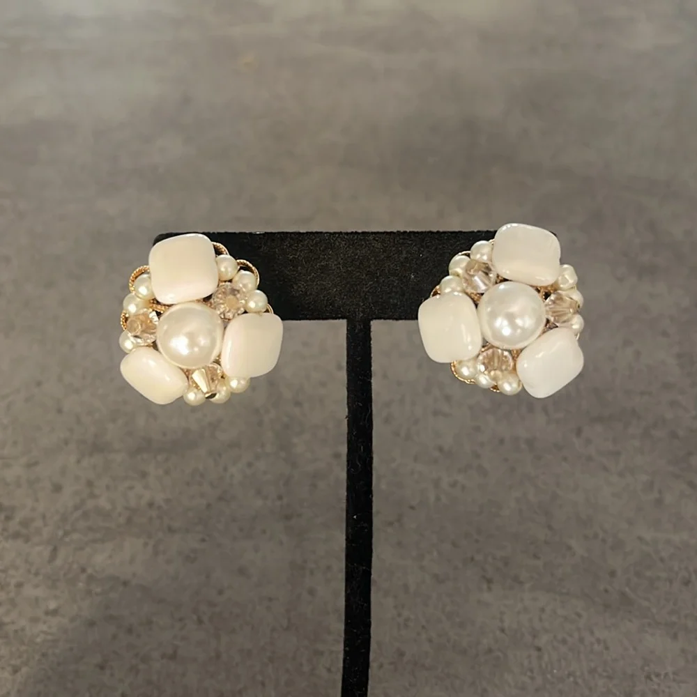 Anthropologie Mixed Crystal and Pearl Earrings - Picture 6 of 7